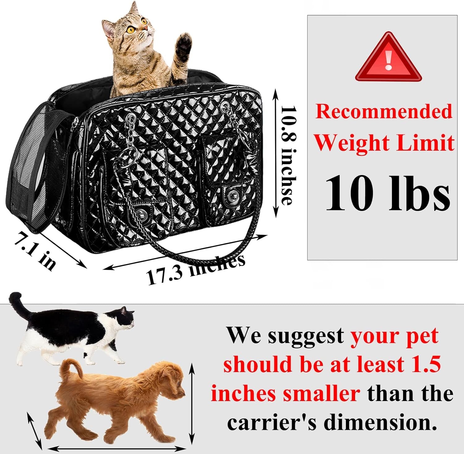 Premium PU Leather Pet Carrier for Small Dogs and Cats, Collapsible Portable Handbag for Travel and Outdoor Activities - Black