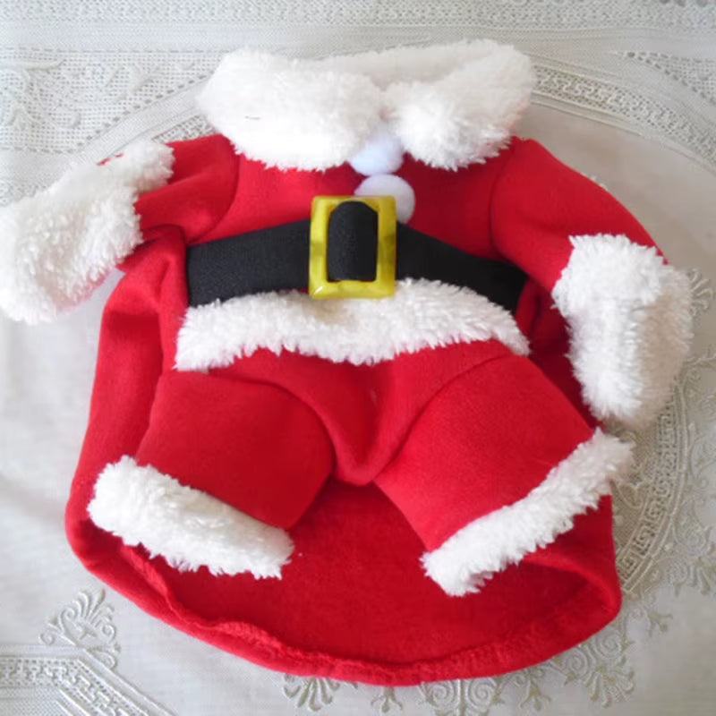 Festive Santa Claus Costumes for Dogs and Cats - Winter Warm Apparel for Chihuahuas, Pugs, and Yorkshires
