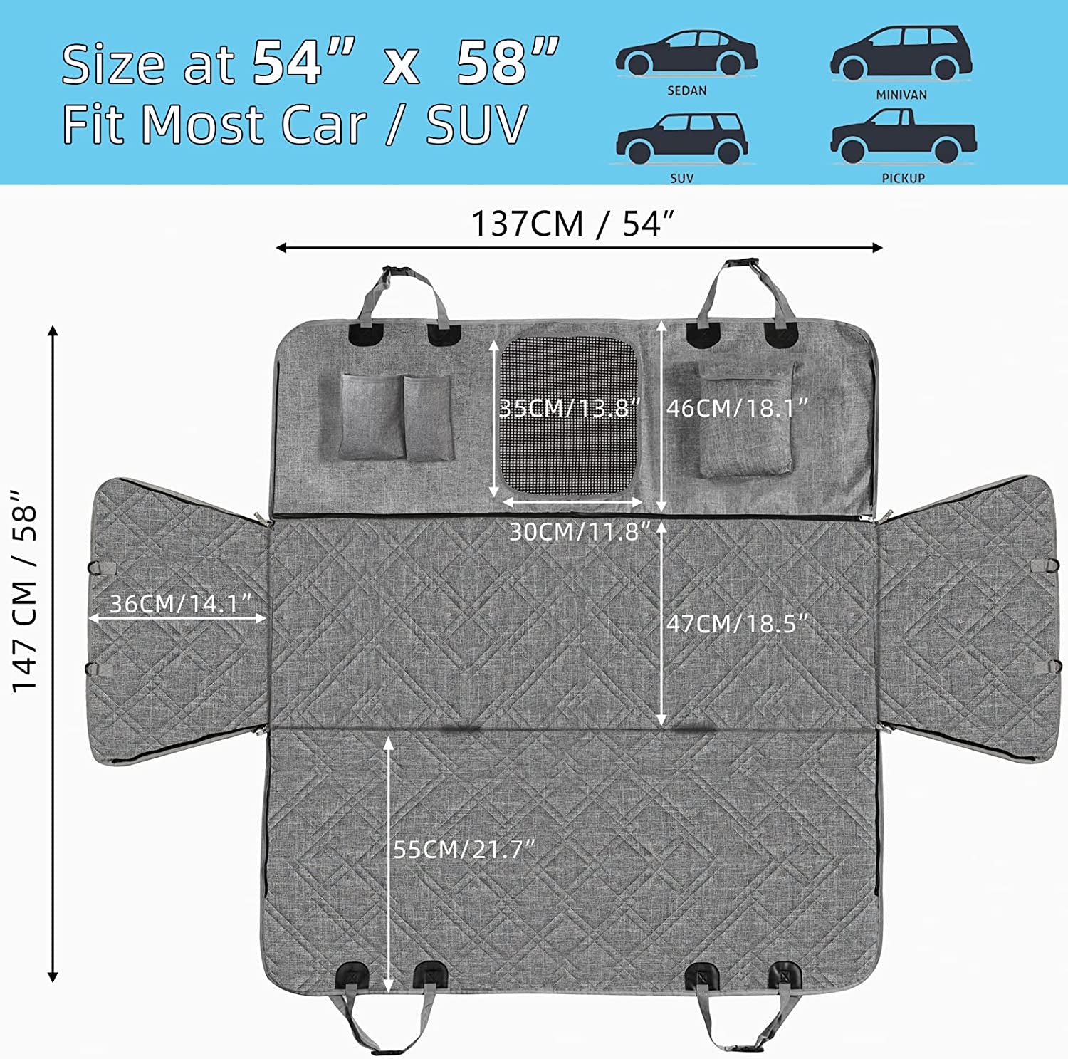 Premium 1080D Black Dog Car Seat Cover for Rear Seats