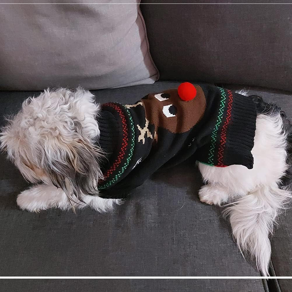 Festive Reindeer Sweater for Cats and Dogs - Winter Apparel for Pets (Red Nose, X-Small)