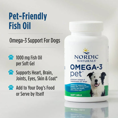 Omega-3 Soft Gels for Dogs, Enriched with EPA & DHA Fish Oil, 90 Count