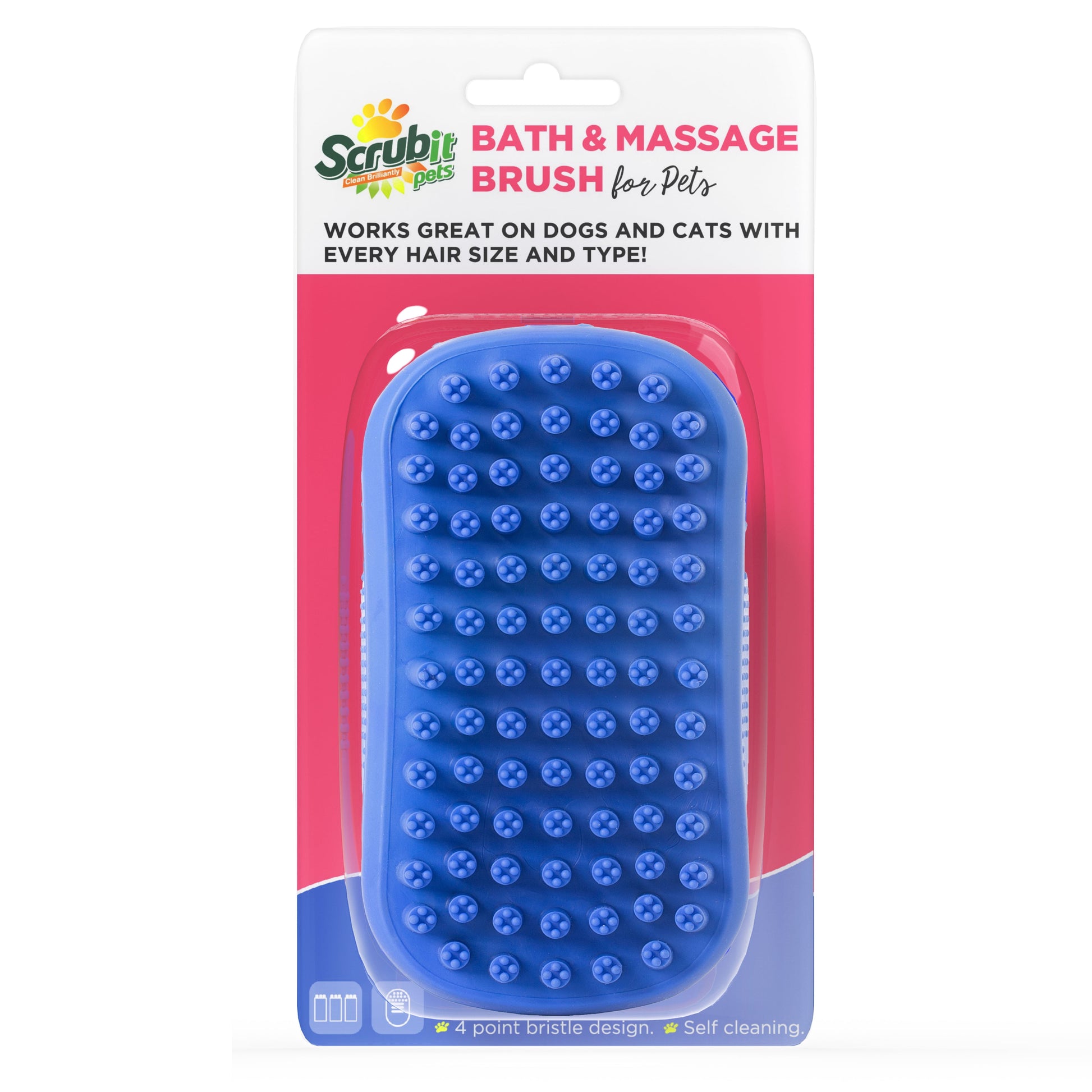 Dog Bath Scrubber Rubber Curry Comb and Pet Grooming Brush with Non-Slip Grip in Blue
