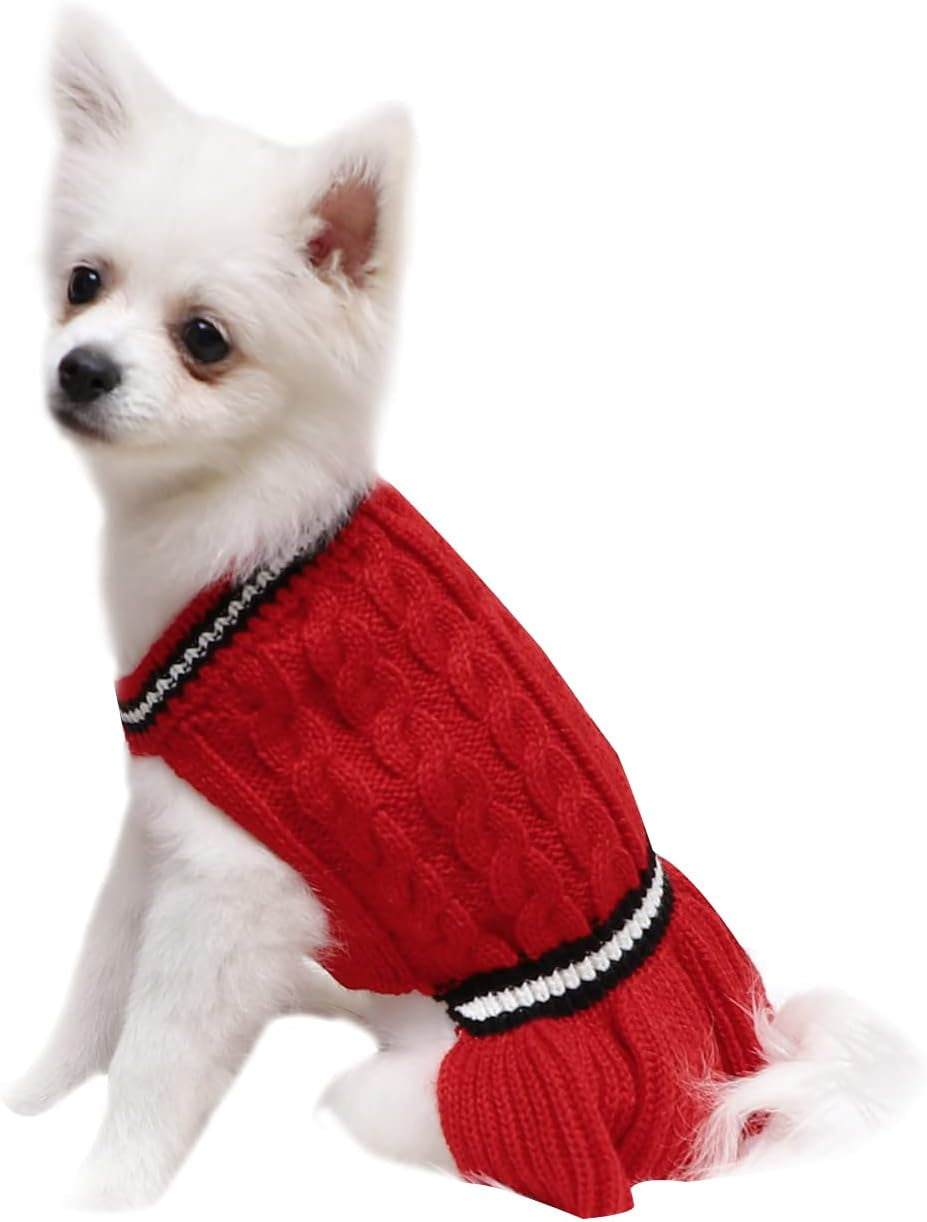 Cozy Red Knitted Winter Sweater Dress for Small Dogs and Cats - Perfect for Chihuahuas and Medium Breeds