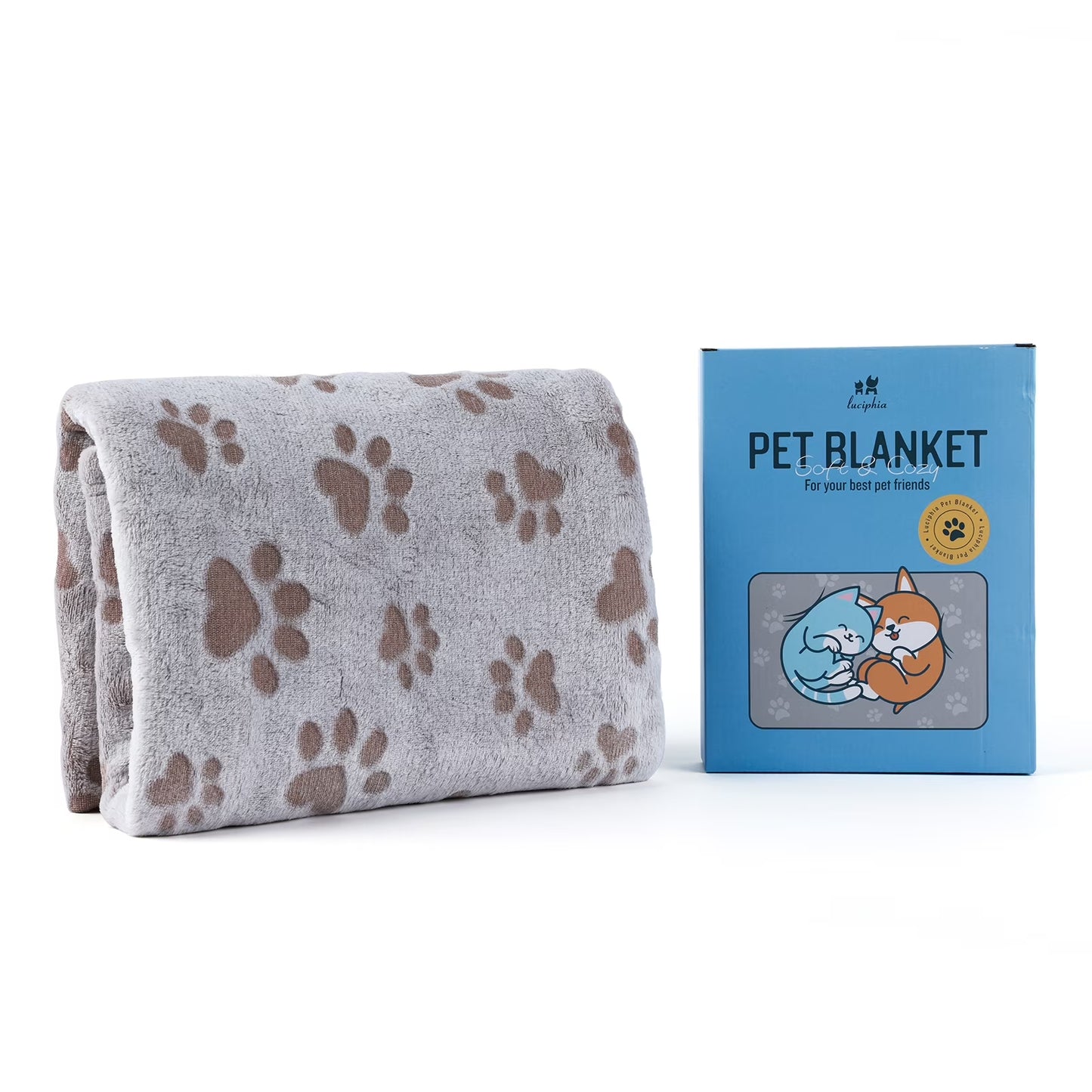 Large Dog Fleece Blanket - Washable Pet Blanket for Bed and Couch Protection with Adorable Paw Print Design