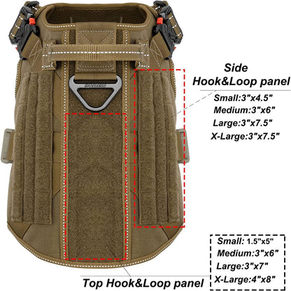Tactical Dog Harness,X-Large Size, 2X Metal Buckle,Working Dog MOLLE Vest with Handle,No Pulling Front Leash Clip,Hook and Loop Panel