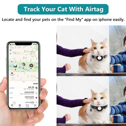 Breakaway Airtag Cat Collar - 2 Pack, Reflective Kitten Strap with Airtag Case and Bell for Cats, Kittens, and Extra Small Dogs, Black