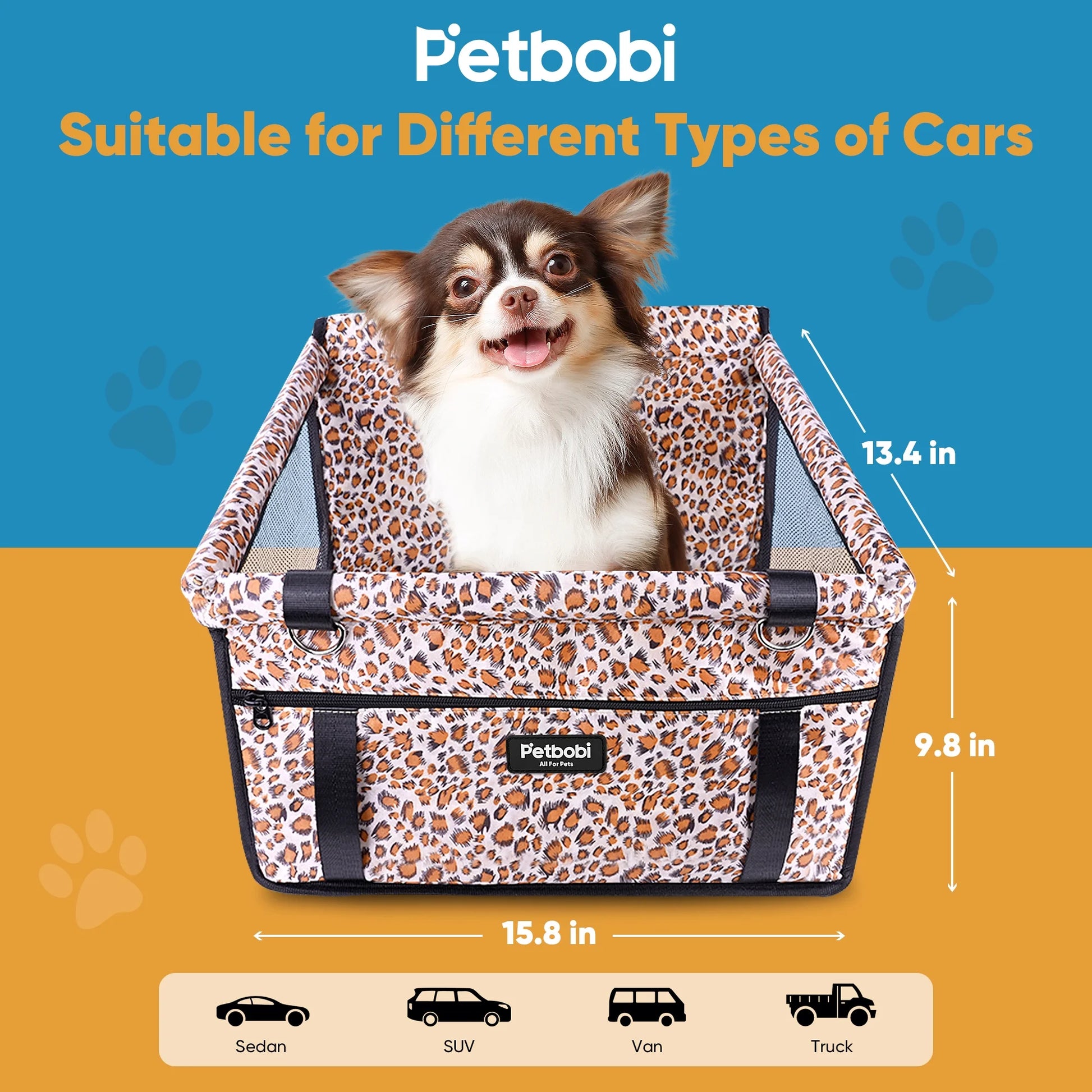 Leopard Print Dog Car Seat Booster for Small Pets and Medium Cats - Safety and Comfort for Your Furry Friend