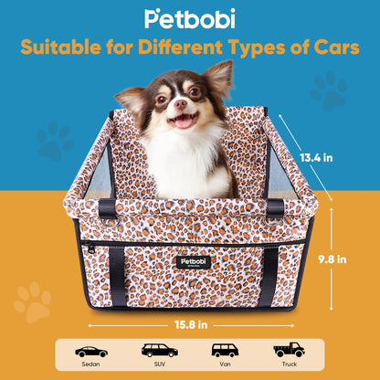 Leopard Print Dog Car Seat Booster for Small Pets and Medium Cats - Safety and Comfort for Your Furry Friend