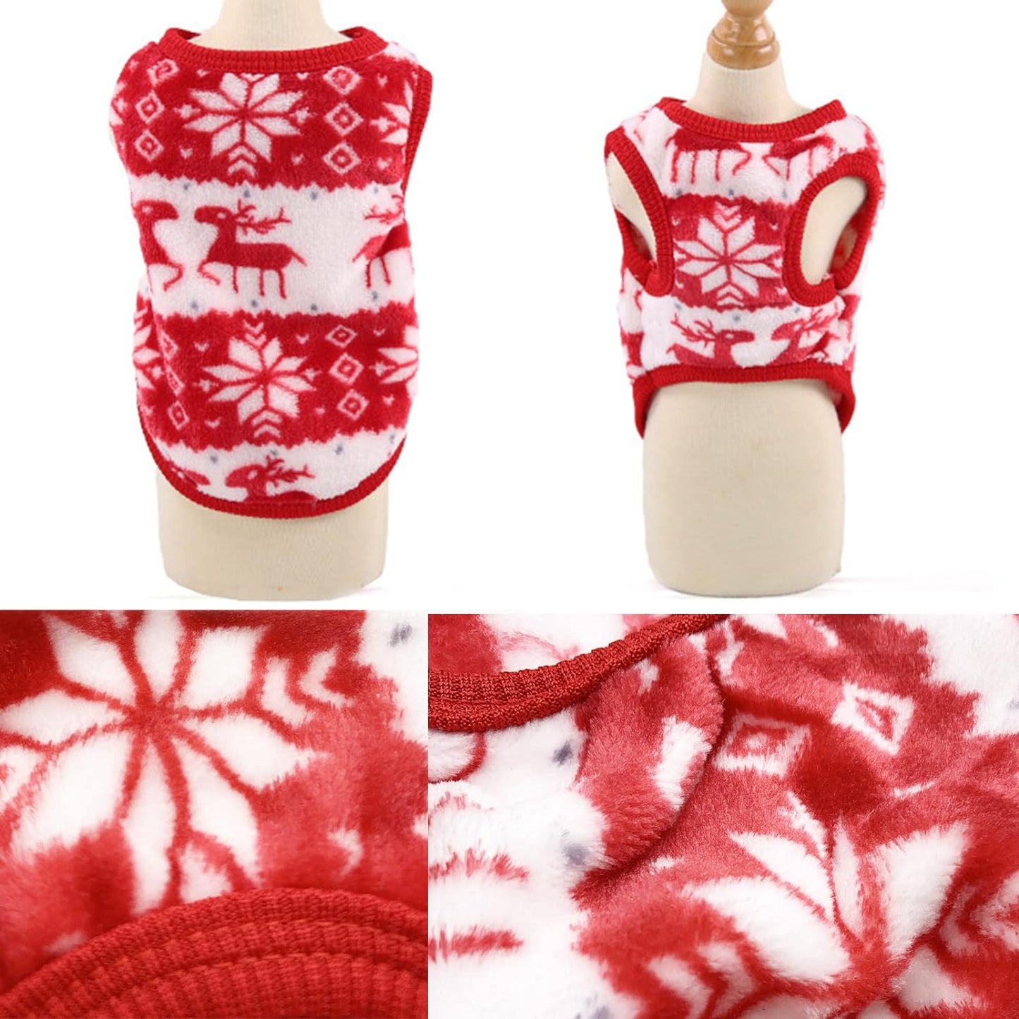 Christmas Sweater Costume for Small Dogs and Cats, Snowflake Elk Design Pet Apparel, Festive Holiday Attire for Puppies and Kittens (X-Small, Red)
