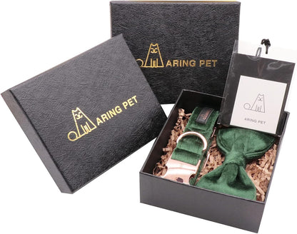 Stylish Green Velvet Christmas Dog Collar with Bowtie - Perfect for Small to Large Dogs