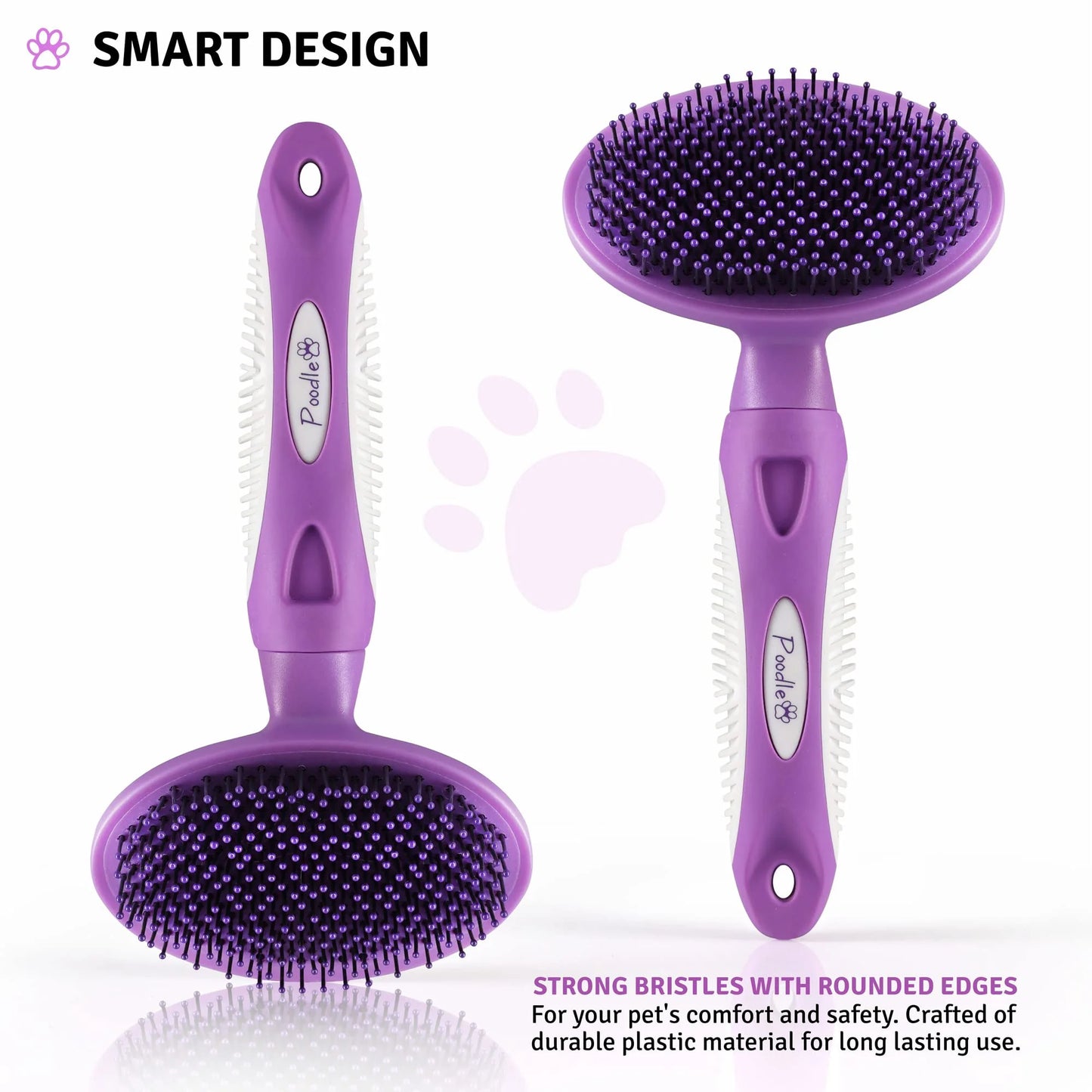 Poodle Pet Round Soft Bristle Grooming Brush for Dogs and Cats - Purple