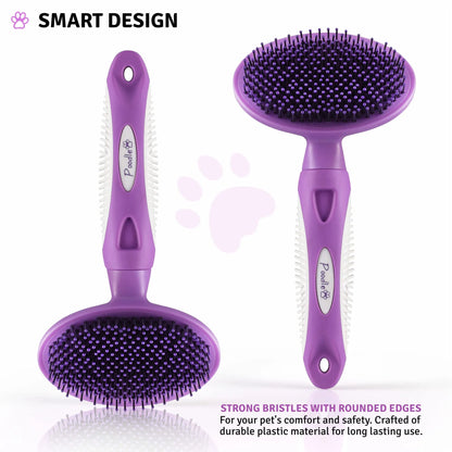 Poodle Pet Round Soft Bristle Grooming Brush for Dogs and Cats - Purple
