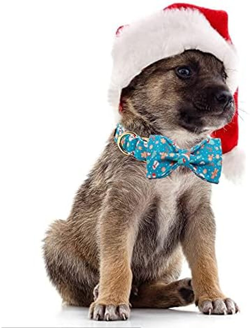 Christmas Dog Collar with Bowtie Durable Adjustable Handmade Comfortable Bow Tie Dog Collar Cat Collar with Metal Buckle for XS Dogs Cats,Party,Festival,Holiday Style,Neck 8-12In