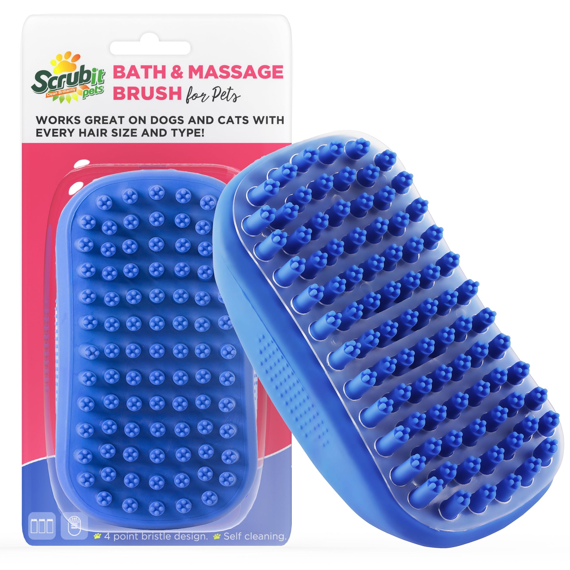Dog Bath Scrubber Rubber Curry Comb and Pet Grooming Brush with Non-Slip Grip in Blue
