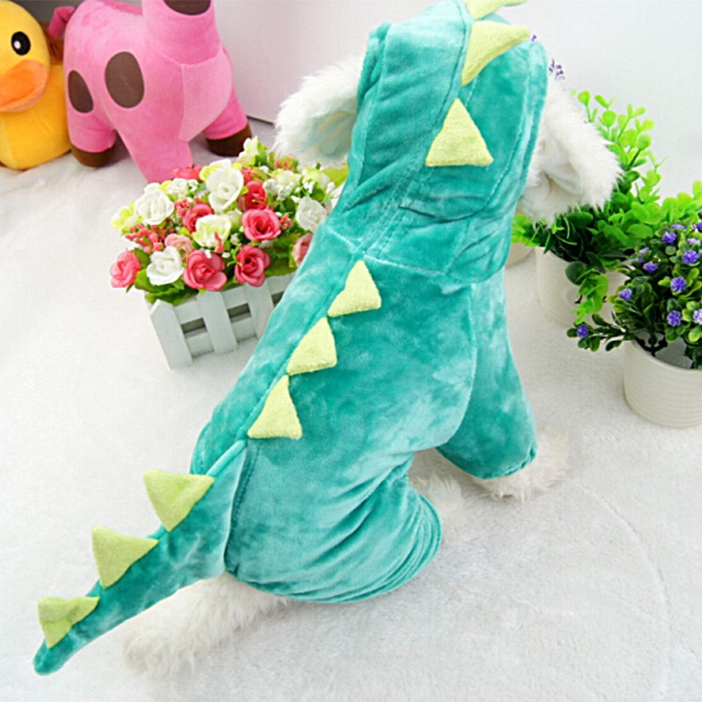 Dinosaur Plush Hoodie for Pets - Warm Fleece Jacket for Small to Medium Dogs and Cats - Halloween Cosplay Apparel (Medium, Green)