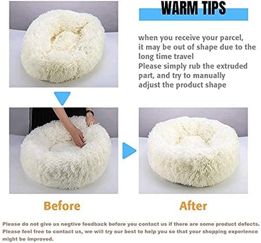 Plush Donut Pet Bed Mat for Small Dogs and Cats, 19.7'', Calming Cuddler with Waterproof Base, Machine Washable, Non-Slip, Supports Up to 22 lbs
