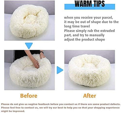 Plush Donut Pet Bed Mat for Small Dogs and Cats, 19.7'', Calming Cuddler with Waterproof Base, Machine Washable, Non-Slip, Supports Up to 22 lbs