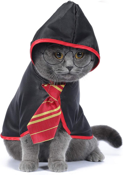 Adorable Anime Cat Halloween Costume for Small Dogs & Kittens - Wizard Outfit in Red (Size S)