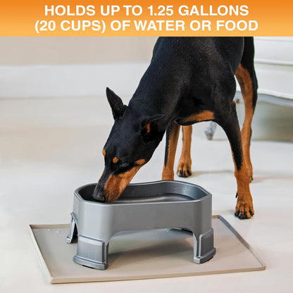 Extra Large Water Bowl for Dogs, Elevated Outdoor Dog Water Bowl (1.25 Gallon XL Capacity), Big Trough Style Food Dish for Indoors or Outside, No Spill Large Dog Bowls, Gunmetal Grey