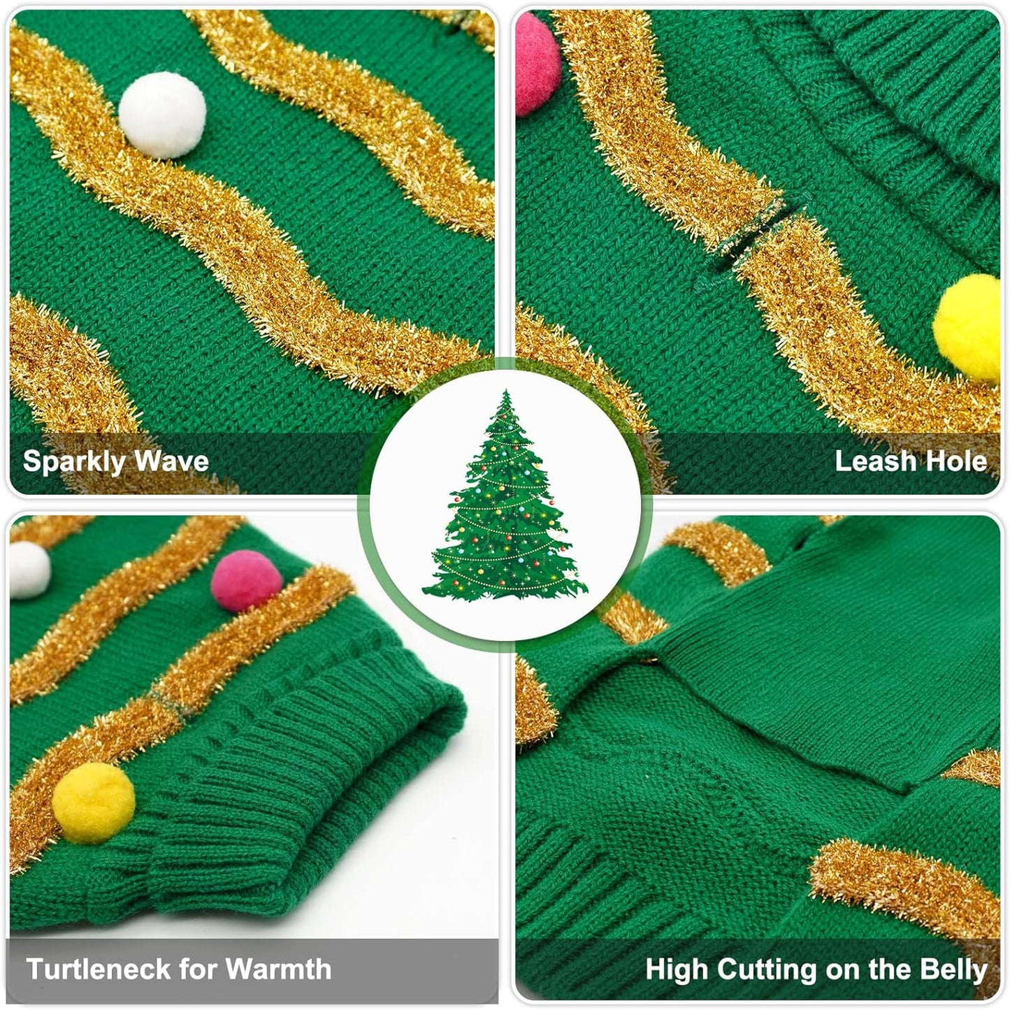 Large Dog Christmas Sweater - Warm Turtleneck Holiday Outfit with Leash Hole for Pets, XXXL Size