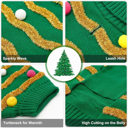 Large Dog Christmas Sweater - Warm Turtleneck Holiday Outfit with Leash Hole for Pets, XXXL Size