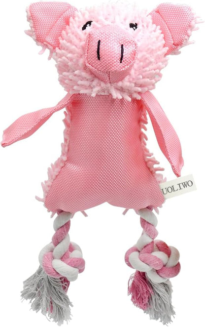 Durable Plush Squeaky Pig Dog Toy with Rope Legs and Triple Squeakers for Small and Medium Breeds