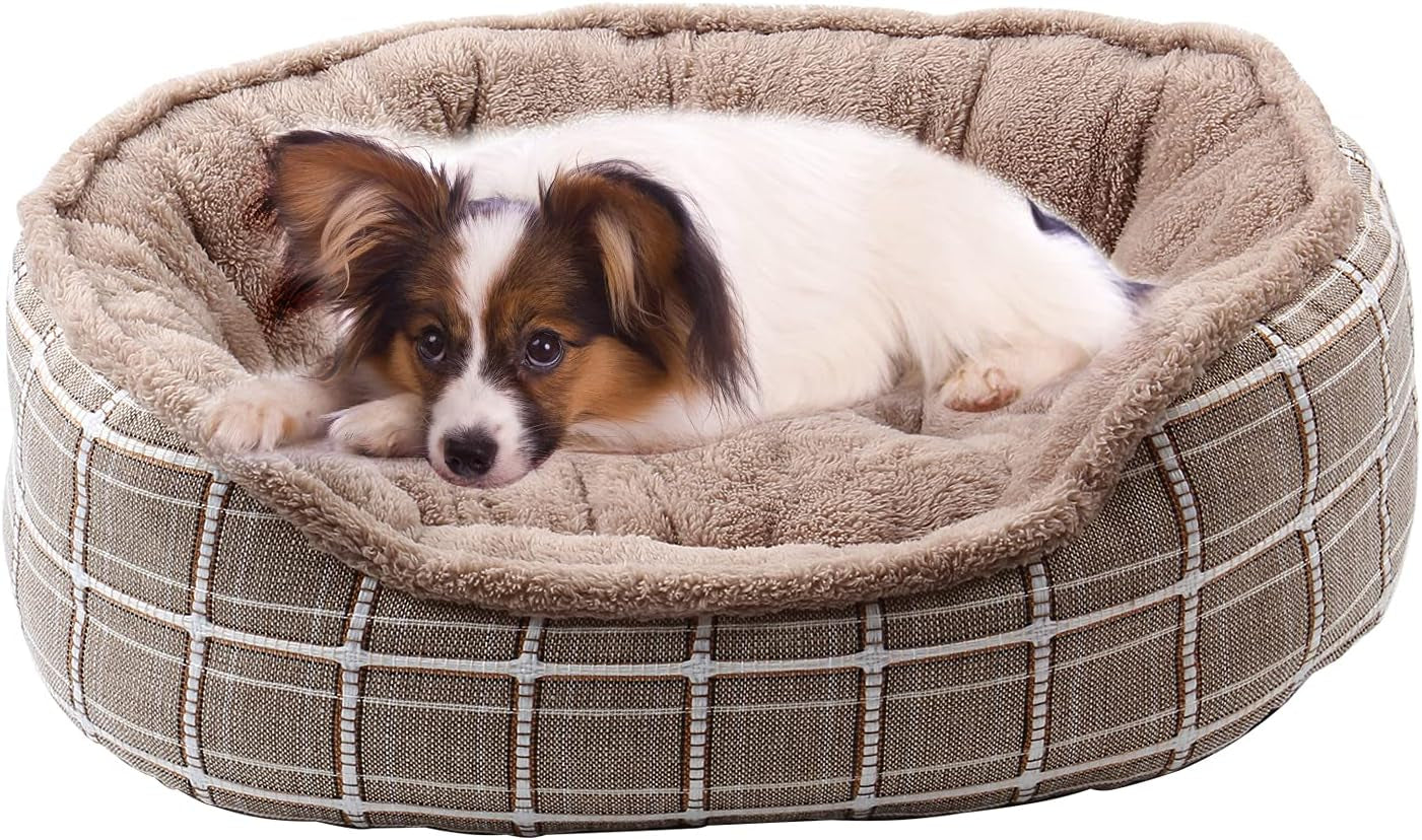 Cozy Medium Dog Bed - Washable 24-Inch Rectangle Pet Cuddle Bed for Cats & Puppies with Anti-Slip Bottom & Removable Cover