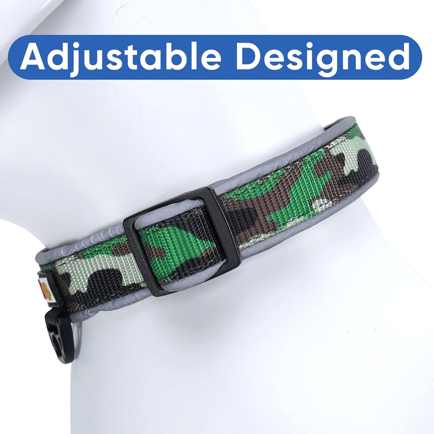 Stylish Camo Green & Black Medium Padded Dog Collar for Ultimate Comfort