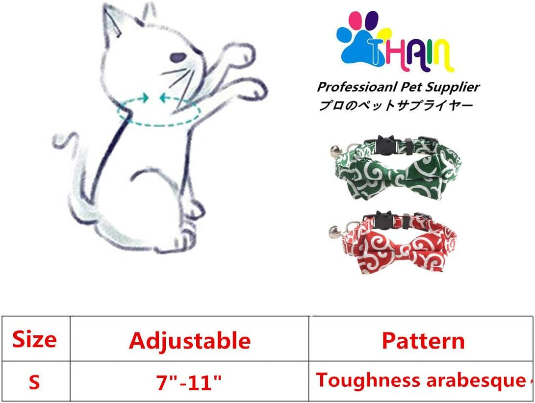 Ninja Style Adjustable Breakaway Cat Collar with Bell & Bow Tie - Red, Perfect for Kittens & Cats (7-11 Inches)