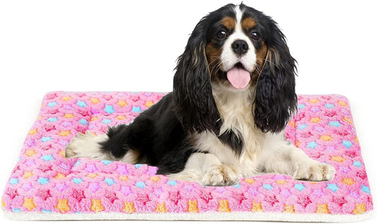 Ultra Soft Reversible Dog Bed Crate Pad with Star Print - Washable Pet Mat for Dogs and Cats, 29 x 21 Inch, Pink