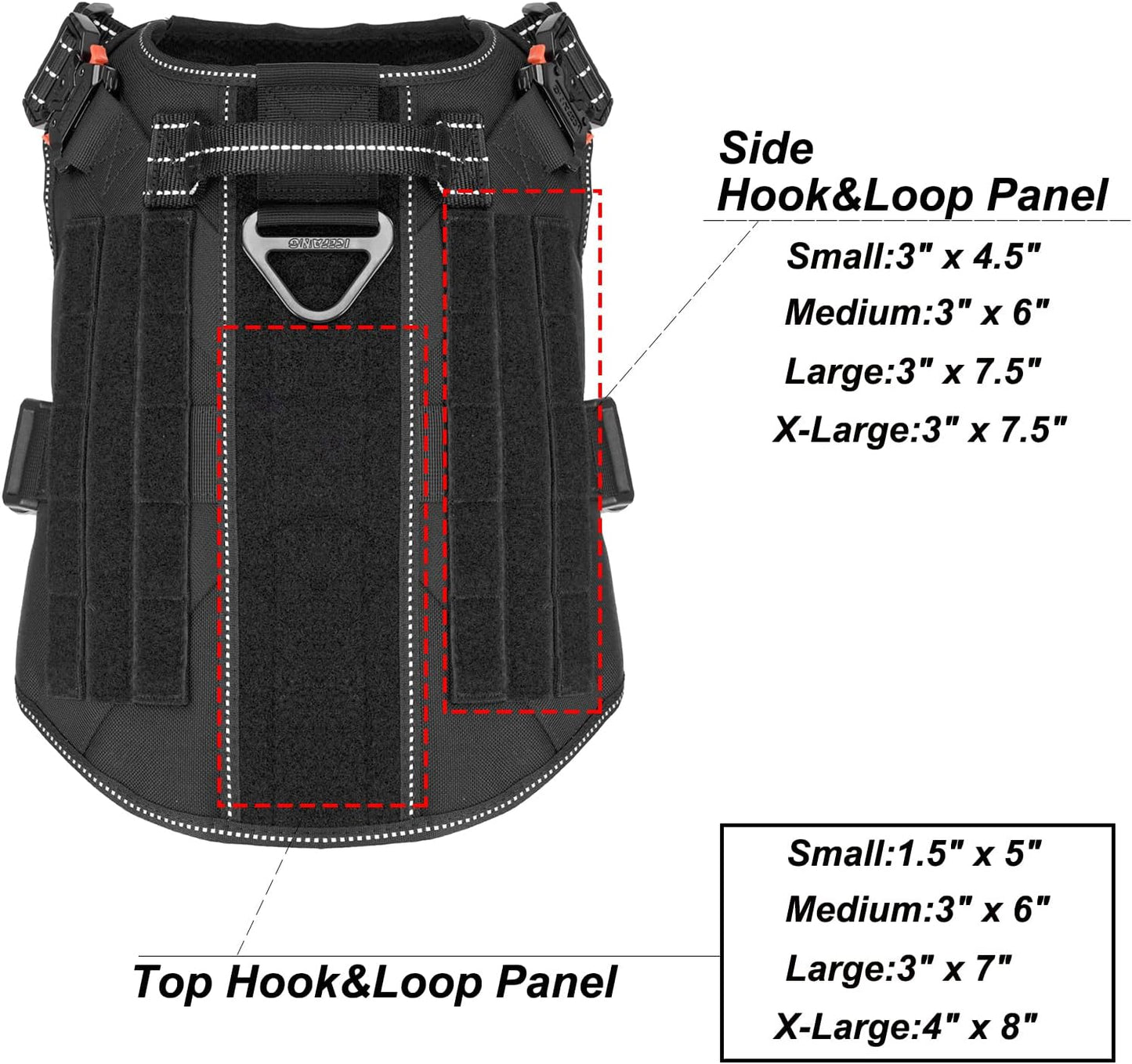 Tactical Dog Harness, X-Large Size,2X Metal Buckle,Working Dog MOLLE Vest with Handle,No Pulling Front Leash Clip,Hook and Loop Panel (Black,Xl (Pack of 1))