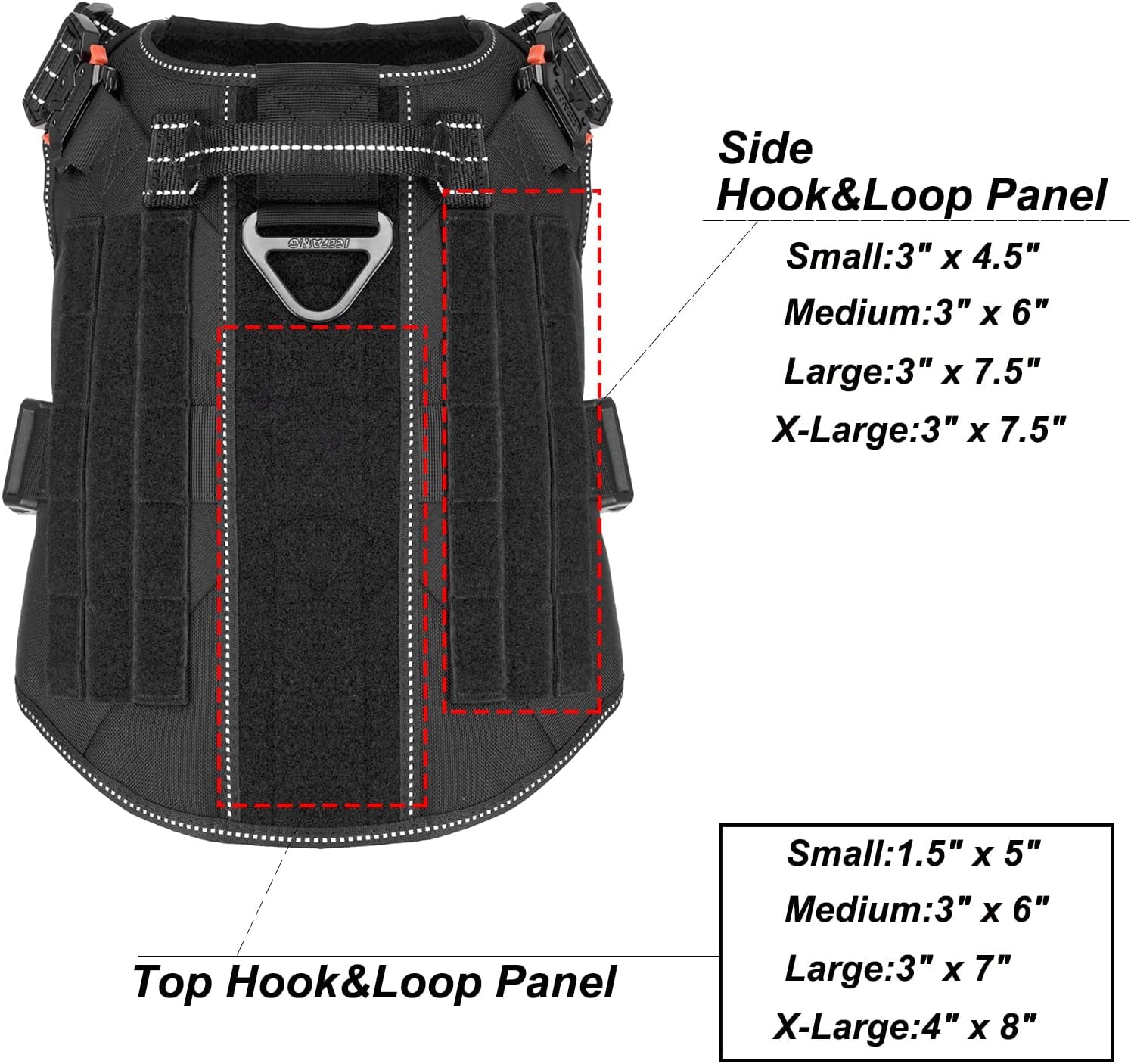 Tactical Dog Harness, X-Large Size,2X Metal Buckle,Working Dog MOLLE Vest with Handle,No Pulling Front Leash Clip,Hook and Loop Panel (Black,Xl (Pack of 1))