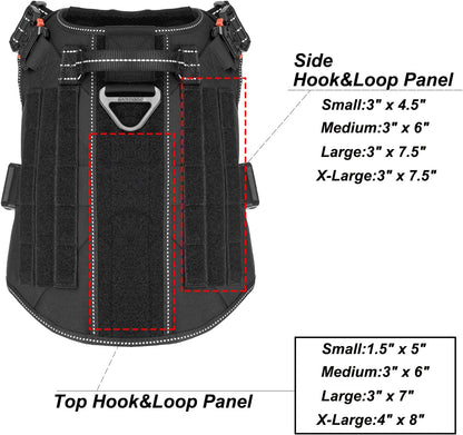 Tactical Dog Harness, X-Large Size,2X Metal Buckle,Working Dog MOLLE Vest with Handle,No Pulling Front Leash Clip,Hook and Loop Panel (Black,Xl (Pack of 1))