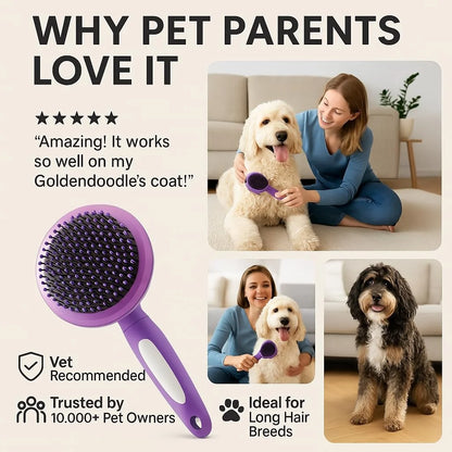 Poodle Pet Round Soft Bristle Grooming Brush for Dogs and Cats - Purple