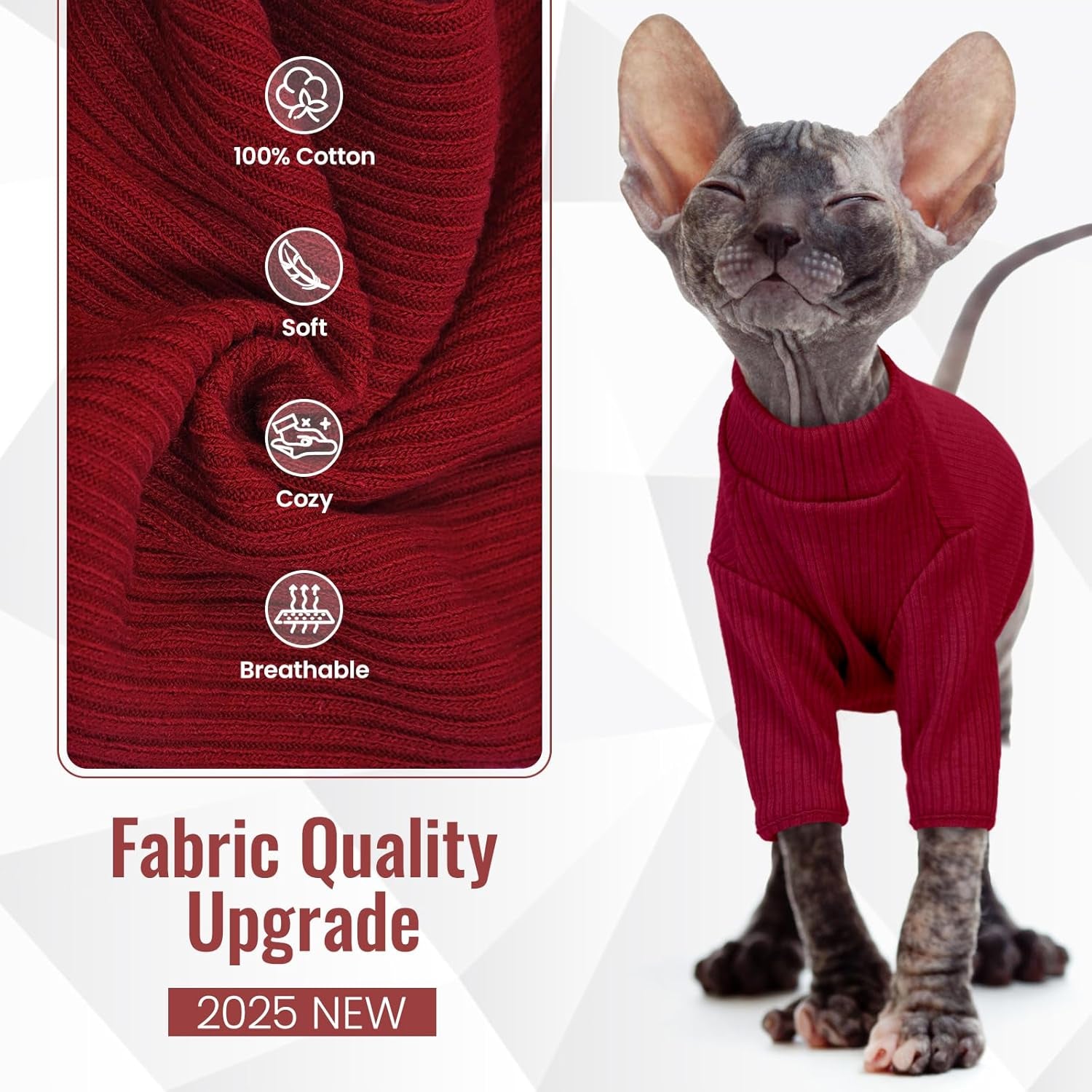 Cozy & Stylish Sphynx Hairless Cat Pullover - Breathable Turtleneck Sweater and Pajama Jumpsuit for Kittens
