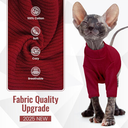Cozy & Stylish Sphynx Hairless Cat Pullover - Breathable Turtleneck Sweater and Pajama Jumpsuit for Kittens