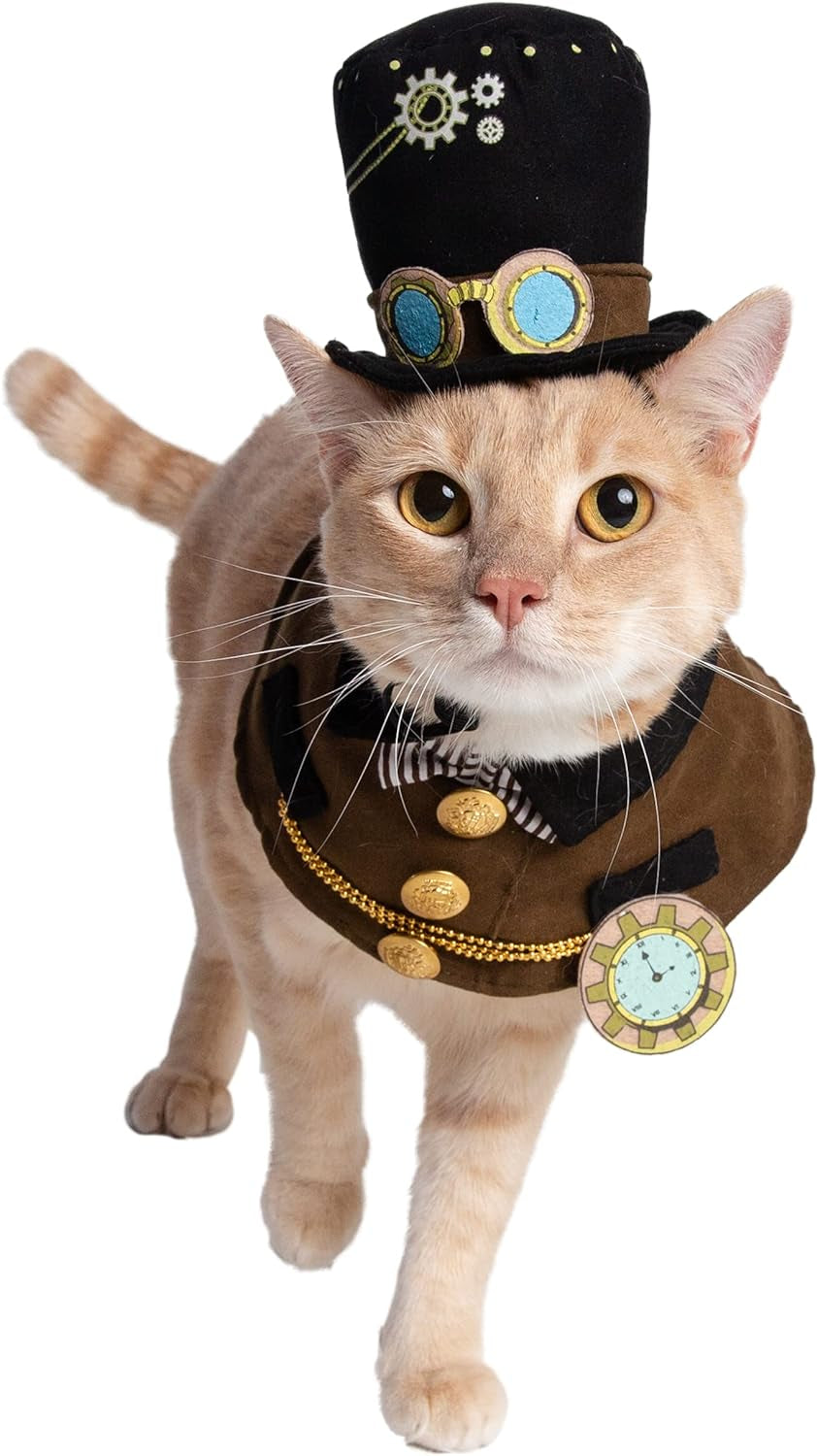 Steampunk-Inspired Costume Hat and Collar Set for Small Dogs and Cats - Perfect for Halloween, Christmas, Parties, Photoshoots, and Gifts for Pet Lovers