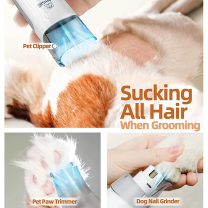 7-in-1 Low Noise Pet Grooming Vacuum with 1.5L Dust Cup and Professional Grooming Tools for Dogs and Cats, Gray