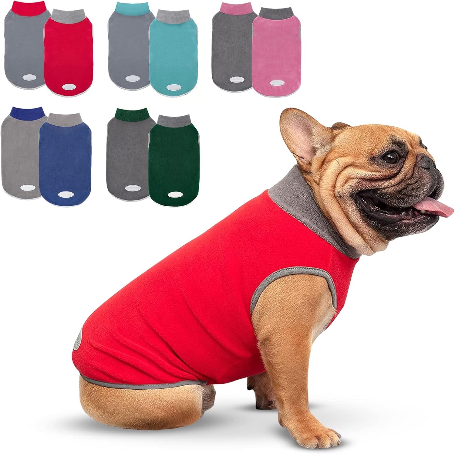 2-Pack Reflective Stripe Dog Fleece Sweatshirts - Stretchy Pullover Jackets for Small Dogs in Red & Grey, Size Medium