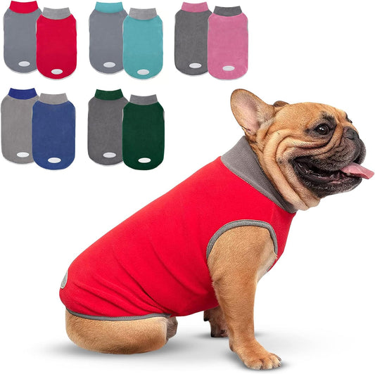 2-Pack Reflective Stripe Dog Fleece Sweatshirts - Stretchy Pullover Jackets for Small Dogs in Red & Grey, Size Medium