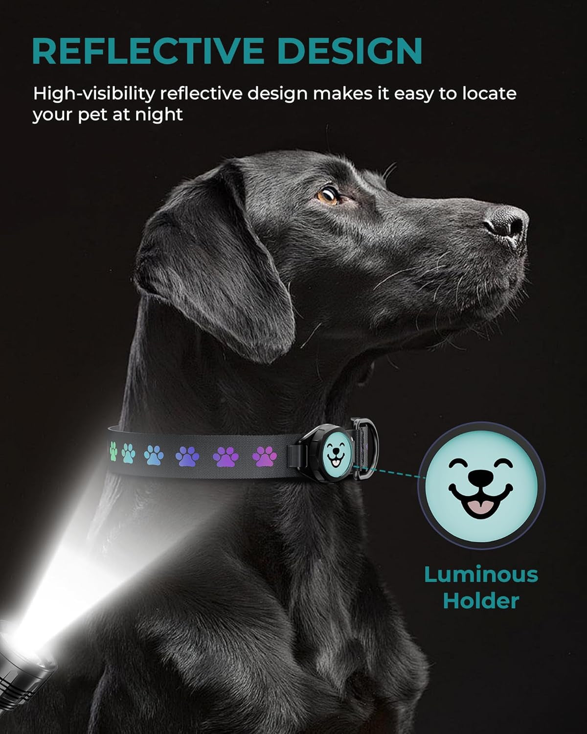 Airtag-Compatible Dog Collar with IP67 Waterproof and Reflective Features, Adjustable for Medium and Large Dogs, Includes Twist-Lock Holder and Night Glow (M, 11.8"-15.9", Black)
