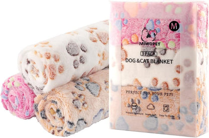Cozy 3-Pack Fleece Flannel Pet Blankets - Perfect Sleep Mats for Puppies, Kittens, Cats & Dogs (Medium 30" x 20")