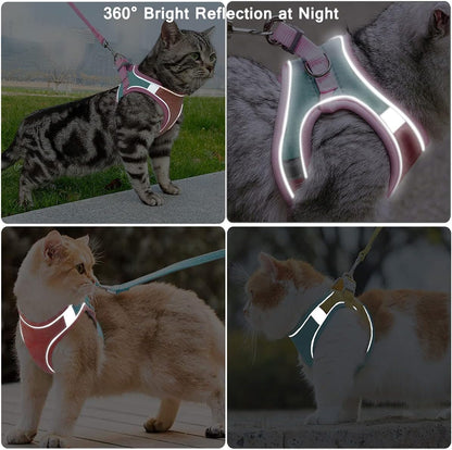 Cat Harness, Leash, and Collar Set - Escape-Proof Vest for Safe Walking with Reflective Strap and Bell, Suitable for Kittens, Puppies, and Rabbits