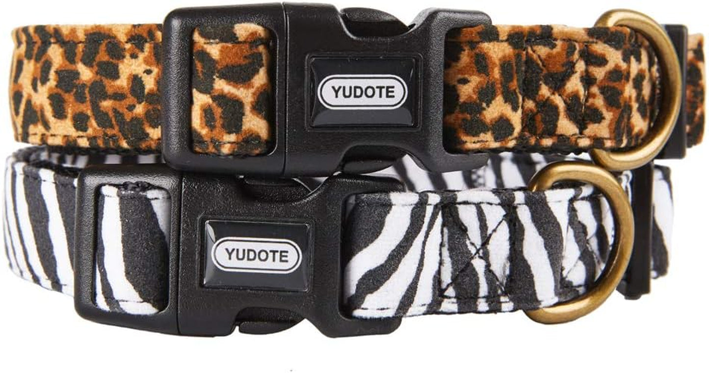 Flocking Fabric Dog Collar in Leopard Print for Puppies and Medium Dogs