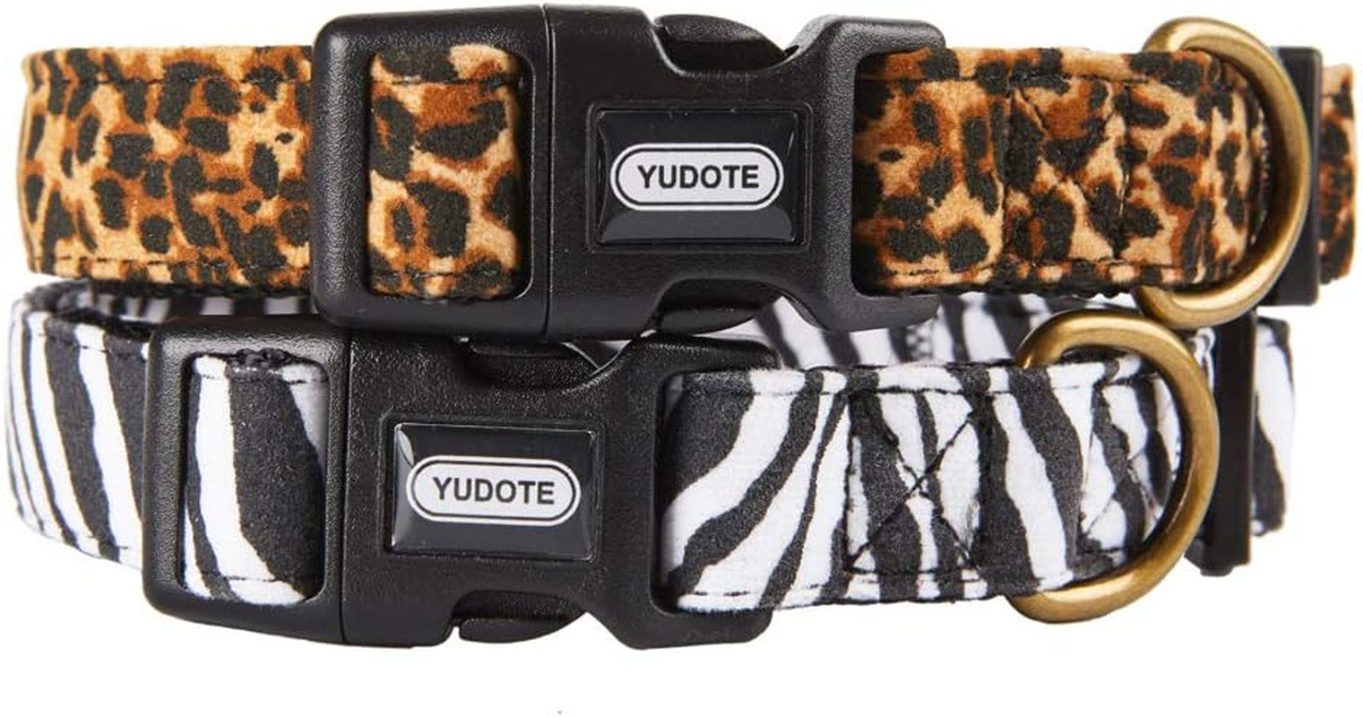 Flocking Fabric Dog Collar in Leopard Print for Puppies and Medium Dogs