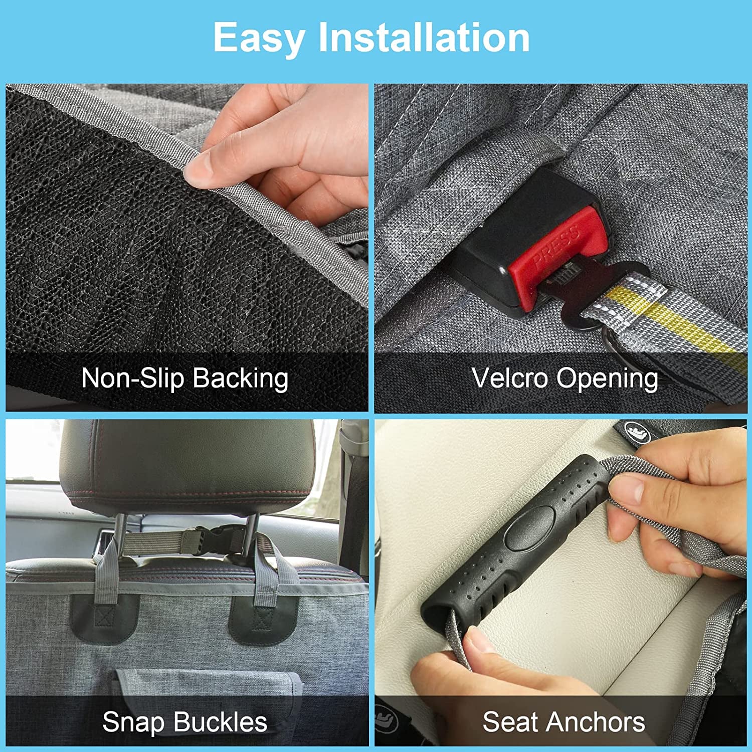 Premium 1080D Black Dog Car Seat Cover for Rear Seats