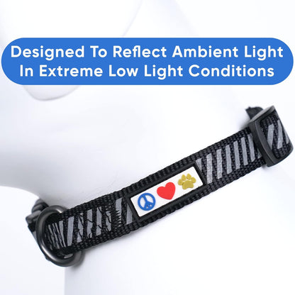 High Visibility Reflective Dog Collar for Extra Small and Small Puppies - Adjustable Heavy Duty Black S Collar