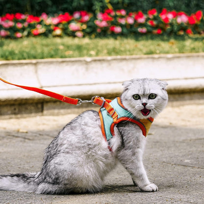 Cat Harness, Leash, and Collar Set - Escape-Proof Vest for Safe Walking with Reflective Strap and Bell, Suitable for Kittens, Puppies, and Rabbits