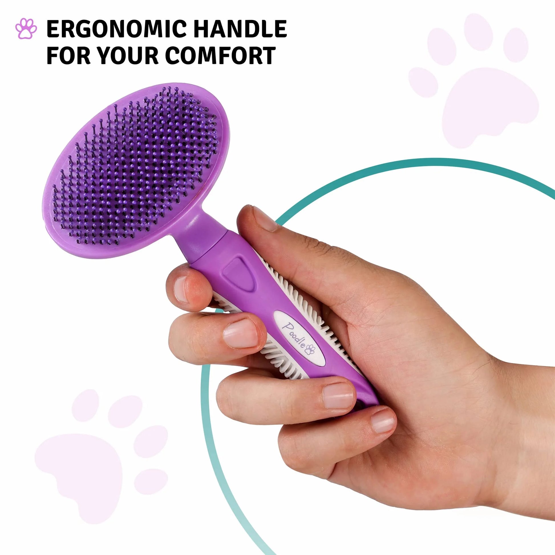 Poodle Pet Round Soft Bristle Grooming Brush for Dogs and Cats - Purple