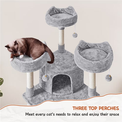 Spacious 76-Inch Light Gray Multilevel Cat Tree Tower with Cozy Condos and Perches